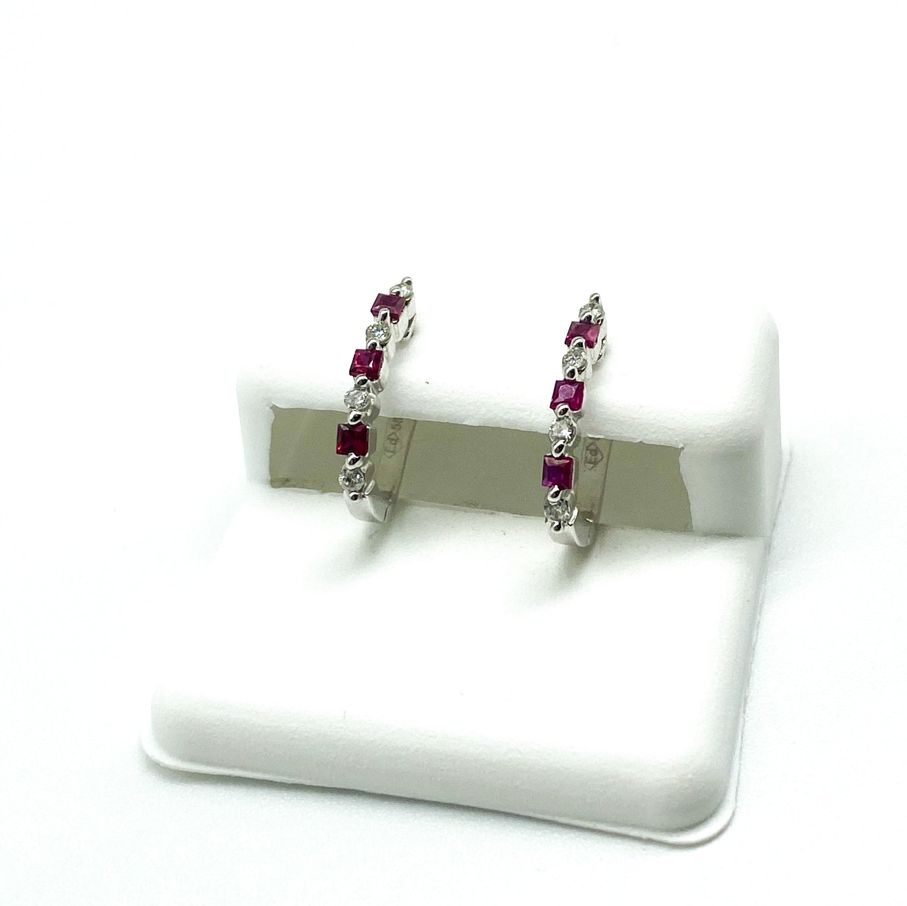 .40 Point Princess Ruby Cut and .15 Point Round Cut Diamond Earrings
