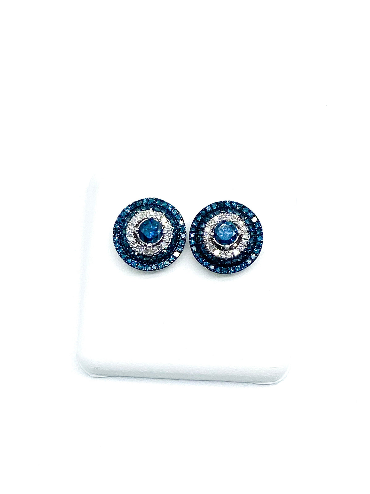 1.03 Point Blue Treated Genuine Round Brilliant Diamond Earrings