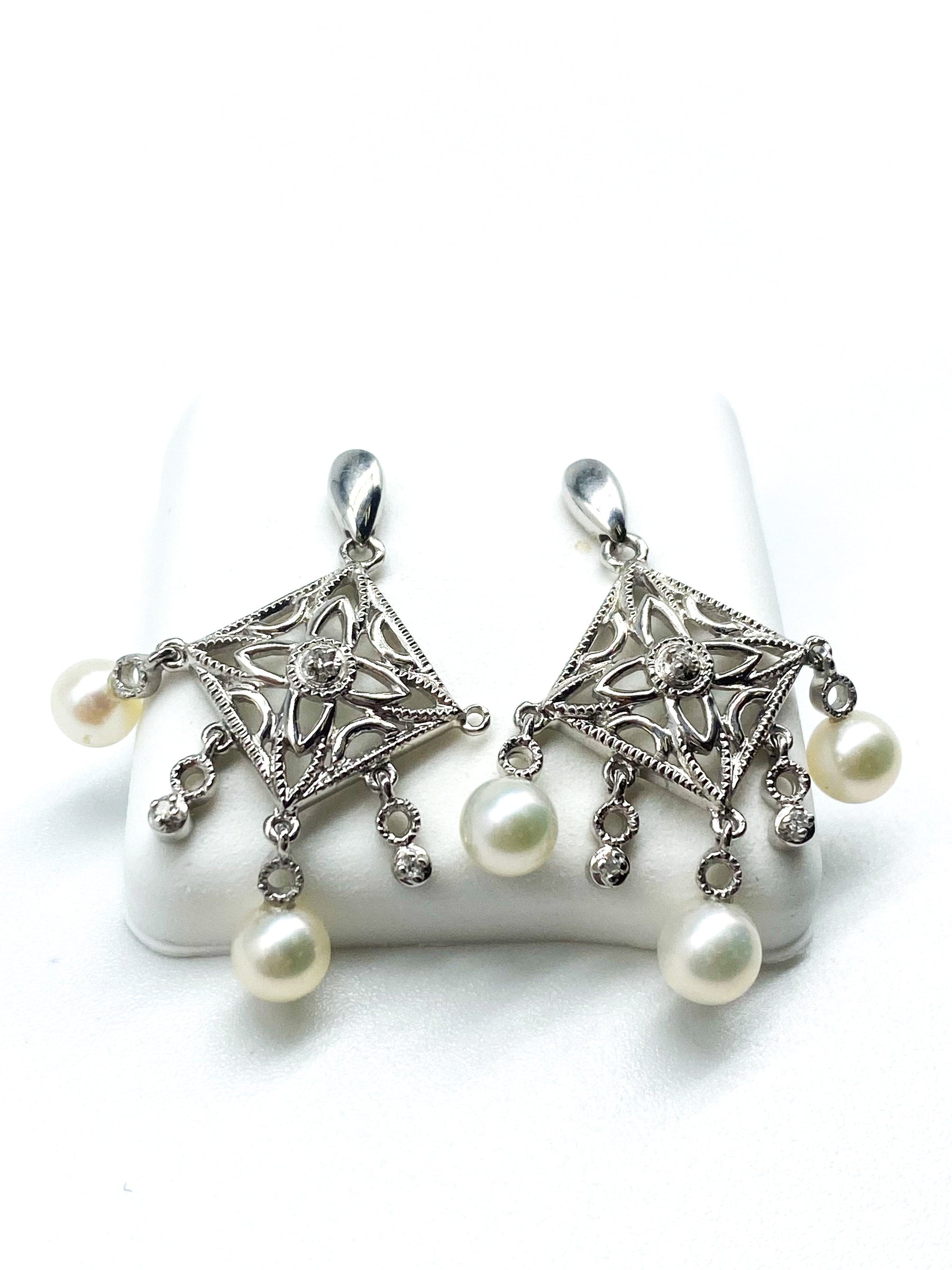 Pearl Round Brilliant Diamond Earrings
