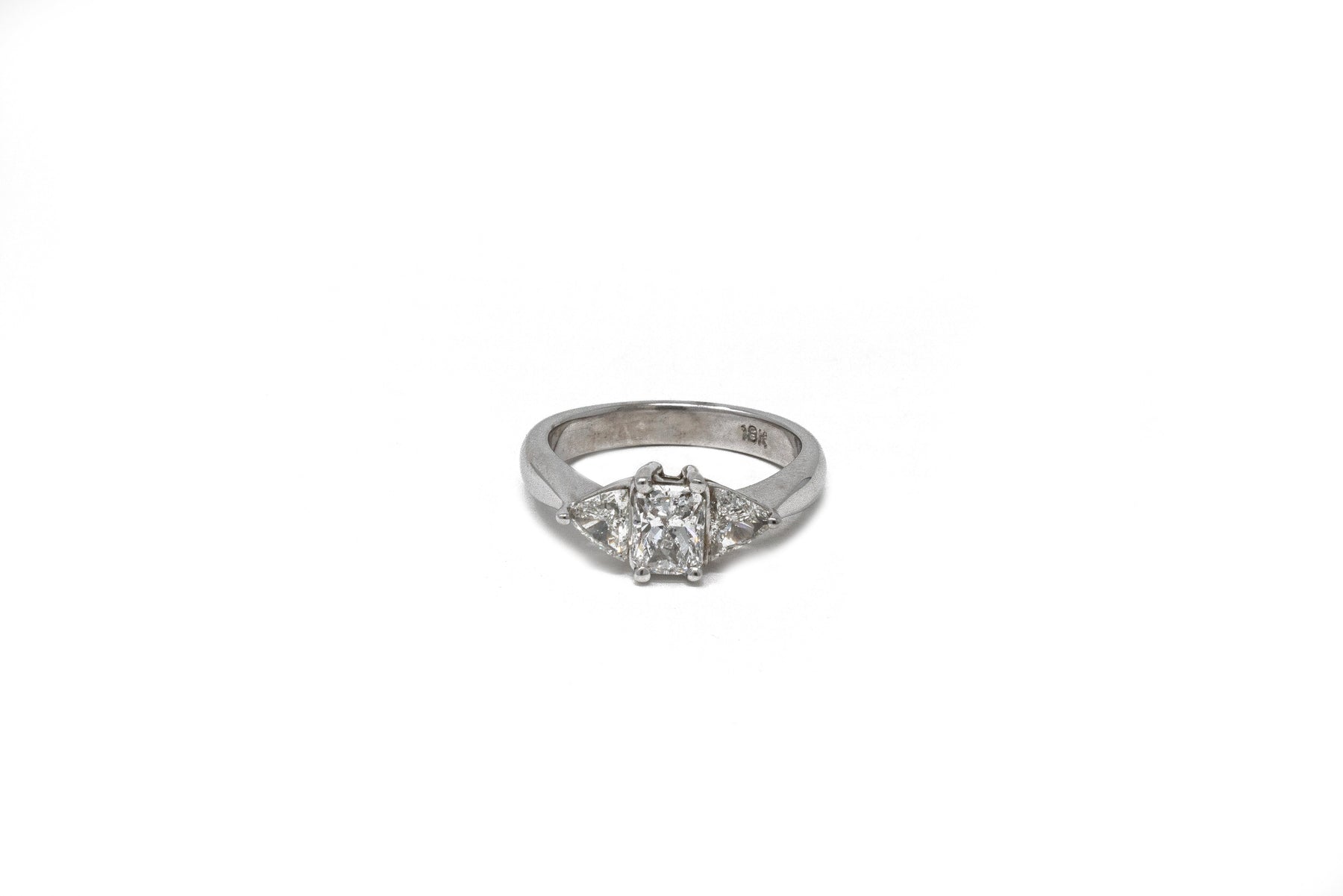.77 point Radiant Cut and .50 point Brilliant Cut Diamond Ring