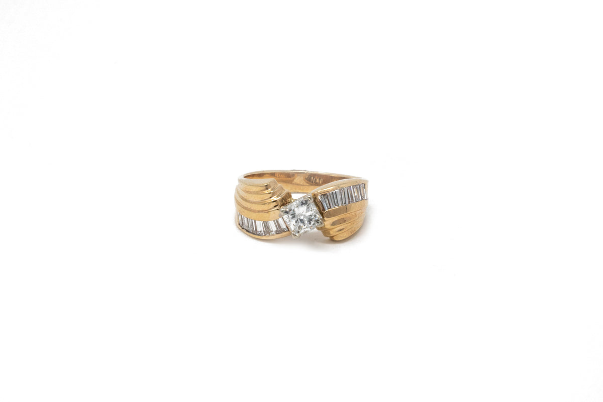 .73 point Princess Cut and 1.2 point Tapered Baguette Cut Diamond Ring