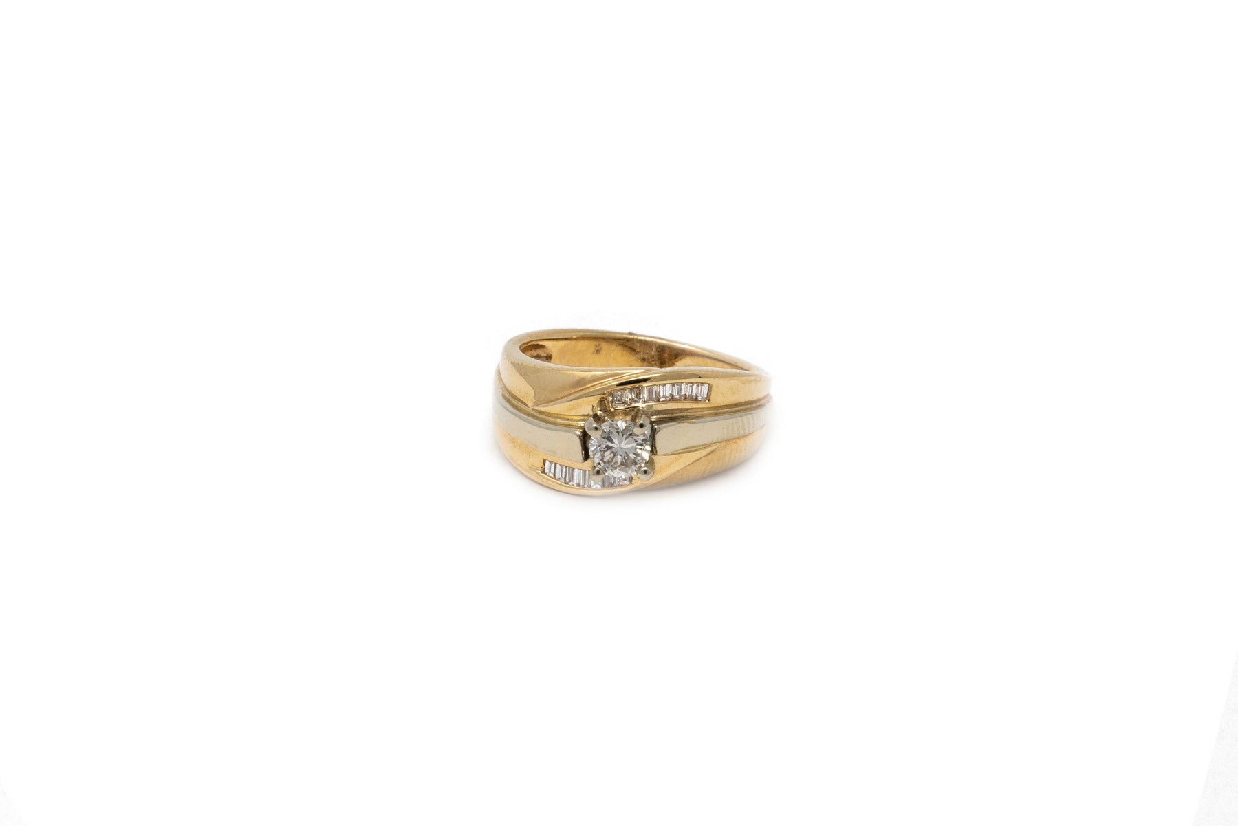.30 point Round Brilliant Cut and .30 point Baguette Cut Diamond Ring
