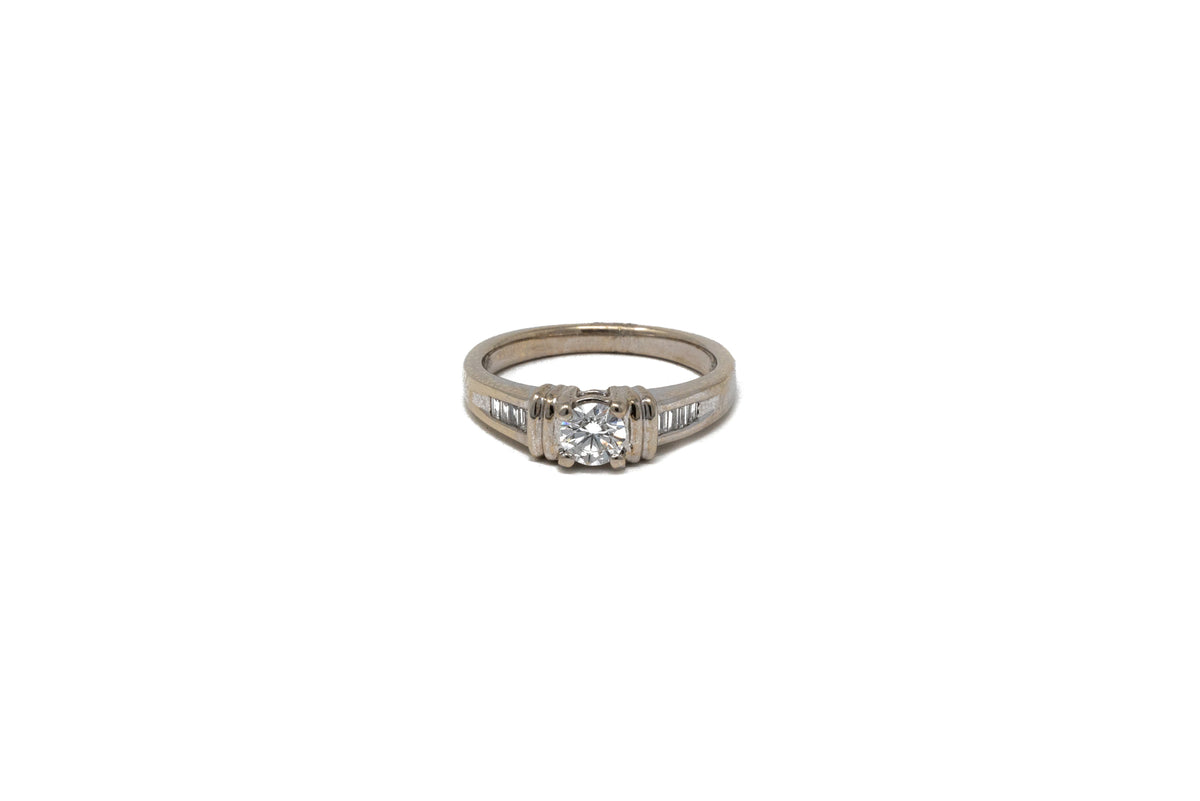 .47 point Round Single Cut and .24 point Baguette Cut Diamond Ring