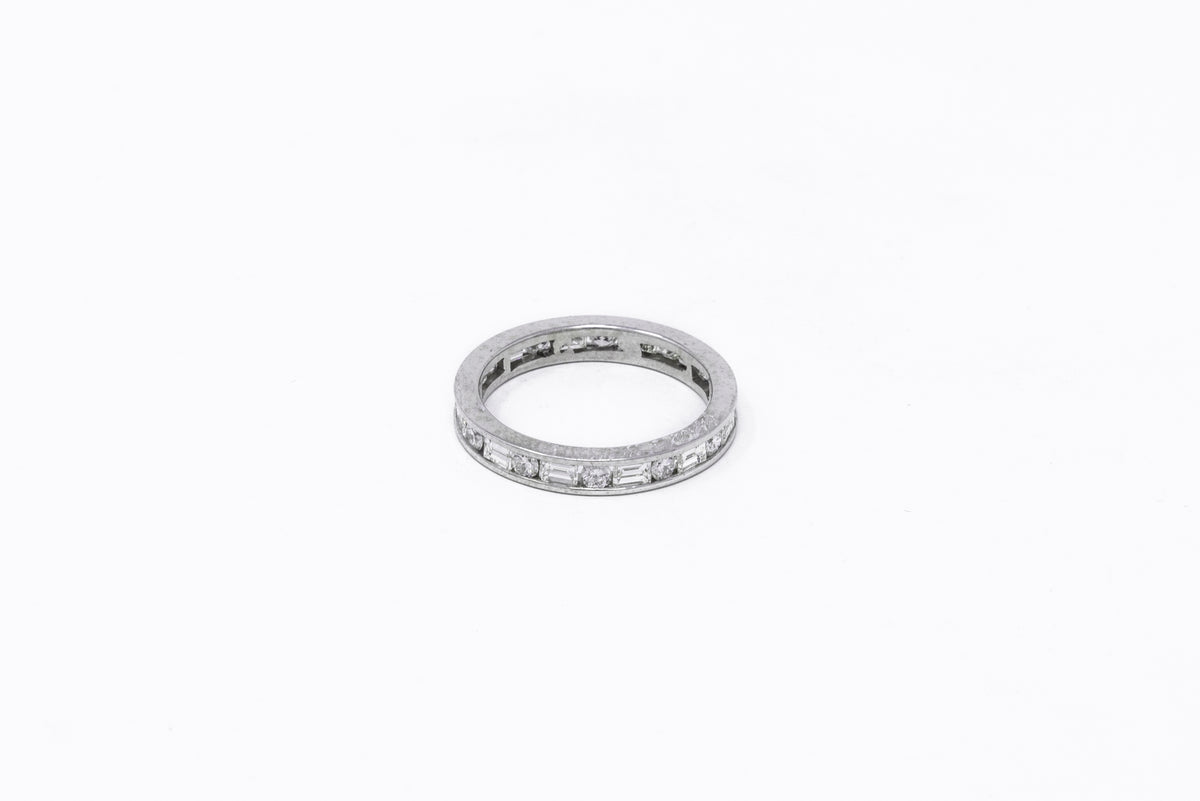 White Gold Baguette and Round Brilliant Cut Diamond Eternity Ring