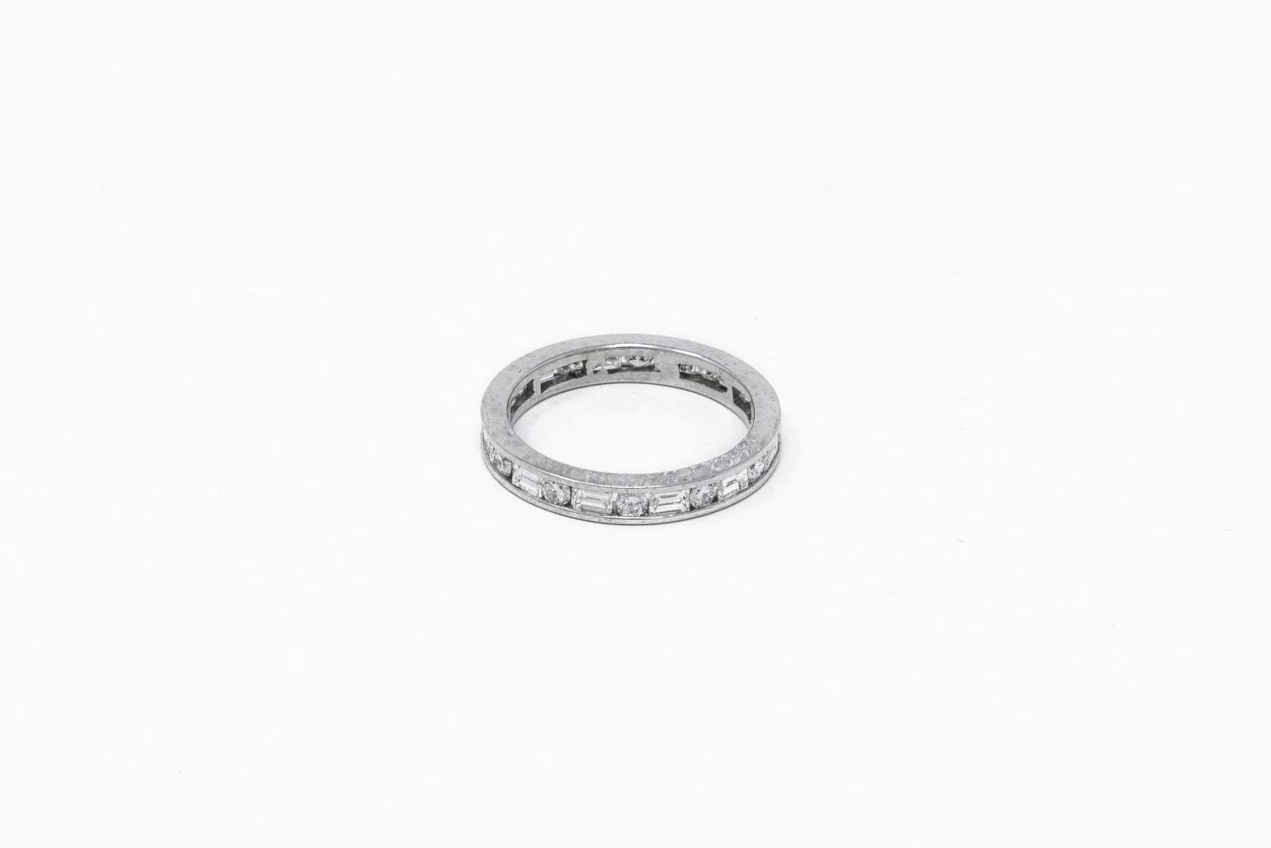 White Gold Baguette and Round Brilliant Cut Diamond Eternity Ring
